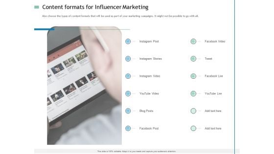 Measuring Influencer Marketing ROI Content Formats For Influencer Marketing Background PDF