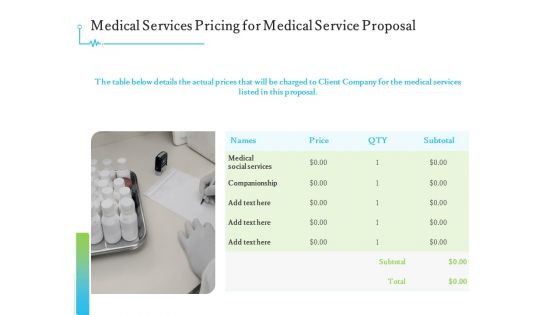 Medical And Healthcare Related Medical Services Pricing For Medical Service Proposal Ppt Ideas Model PDF