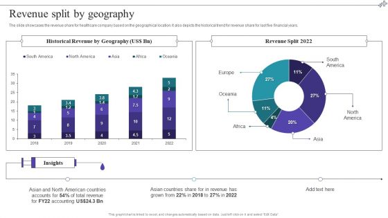 Medical Care Company Overview Revenue Split By Geography Portrait PDF