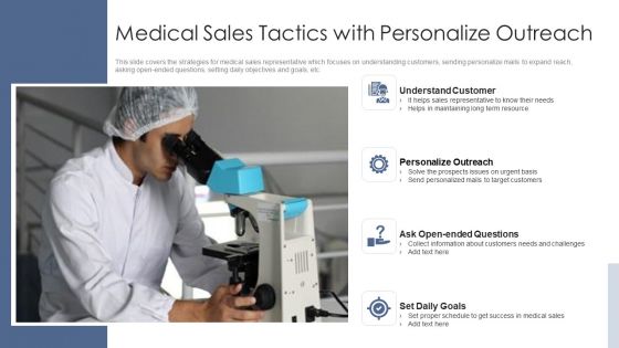 Medical Sales Tactics With Personalize Outreach Ppt Gallery Information PDF