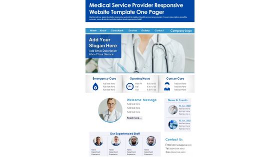 Medical Service Provider Responsive Website Template One Pager PDF Document PPT Template