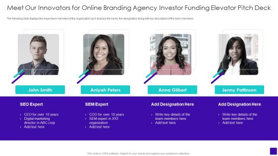 Meet Our Innovators For Online Branding Agency Investor Funding Elevator Pitch Deck Clipart PDF Meet Our Innovators For Online Branding Agency Investor Funding Elevator Pitch Deck Clipart PDF