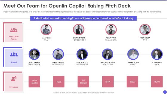 Meet Our Team For Openfin Capital Raising Pitch Deck Ppt Summary Samples PDF