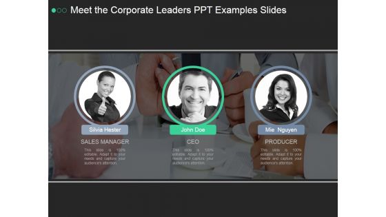 Meet The Corporate Leaders Ppt PowerPoint Presentation Topics Meet The Corporate Leaders Ppt PowerPoint Presentation Topics