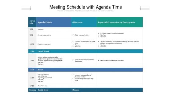 Meeting Schedule With Agenda Time Ppt PowerPoint Presentation Gallery Designs PDF