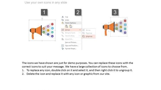 Megaphone With Communication Icons For Announcement Powerpoint Slides