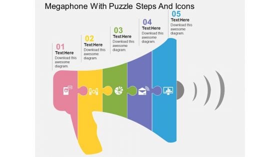 Megaphone With Puzzle Steps And Icons Powerpoint Templates