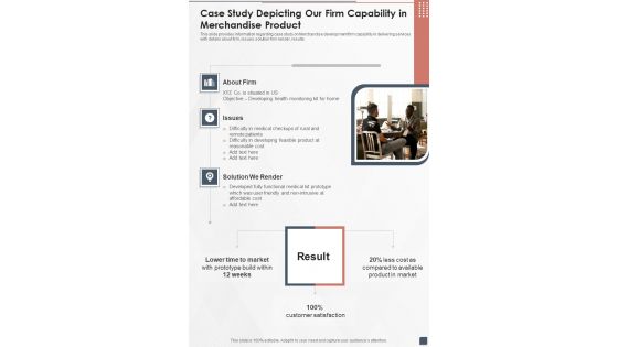 Merchandise Product Development Funding Case Study Depicting Our Firm Capability One Pager Sample Example Document