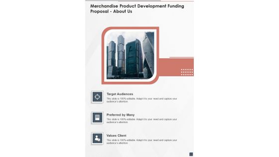 Merchandise Product Development Funding Proposal About Us One Pager Sample Example Document Merchandise Product Development Funding Proposal About Us One Pager Sample Example Document