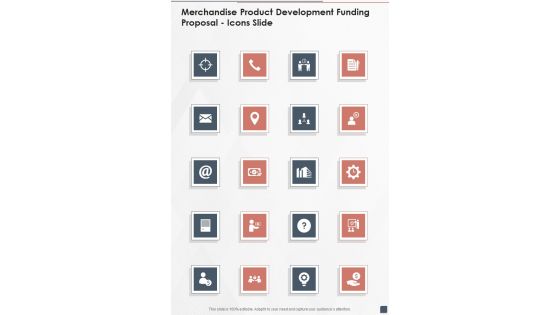 Merchandise Product Development Funding Proposal Icons Slide One Pager Sample Example Document Merchandise Product Development Funding Proposal Icons Slide One Pager Sample Example Document
