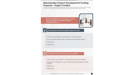 Merchandise Product Development Funding Proposal Project Context One Pager Sample Example Document Merchandise Product Development Funding Proposal Project Context One Pager Sample Example Document