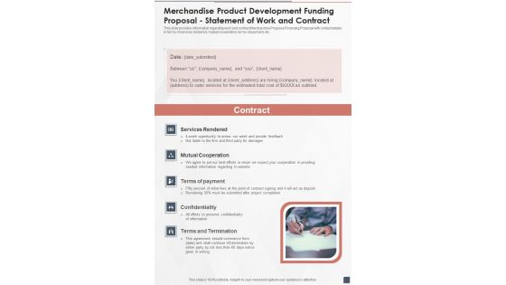 Merchandise Product Development Funding Proposal Statement Of Work And Contract One Pager Sample Example Document Merchandise Product Development Funding Proposal Statement Of Work And Contract One Pager Sample Example Document