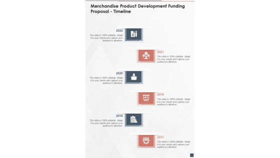 Merchandise Product Development Funding Proposal Timeline One Pager Sample Example Document Merchandise Product Development Funding Proposal Timeline One Pager Sample Example Document