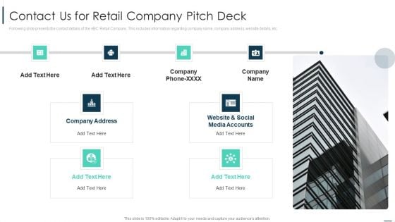 Merchandise Sales Investor Funding Contact Us For Retail Company Pitch Deck Infographics PDF