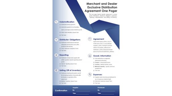 Merchant And Dealer Exclusive Distribution Agreement One Pager PDF Document PPT Template