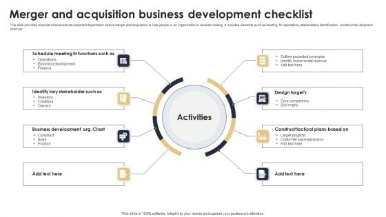 Merger And Acquisition Business Development Checklist Sample PDF