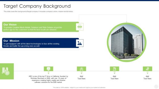 Merger And Acquisition Due Diligence Target Company Background Background PDF Merger And Acquisition Due Diligence Target Company Background Background PDF