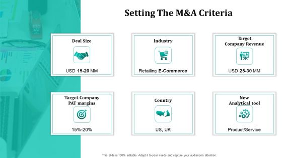 Merger And Acquisition Strategy For Inorganic Growth Setting The M And A Criteria Ppt Portfolio Inspiration PDF