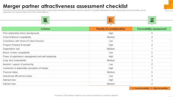 Merger Partner Attractiveness Assessment Checklist Brochure PDF