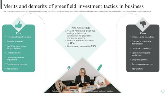 Merits And Demerits Of Greenfield Investment Tactics In Business Guidelines PDF