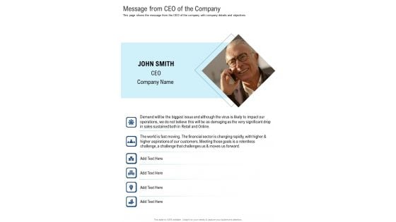 Message From CEO Of The Company One Pager Documents