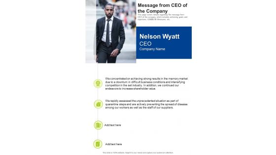 Message From CEO Of The Company Template 130 One Pager Documents Message From CEO Of The Company Template 130 One Pager Documents
