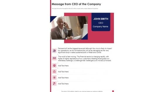 Message From CEO Of The Company Template 285 One Pager Documents Message From CEO Of The Company Template 285 One Pager Documents