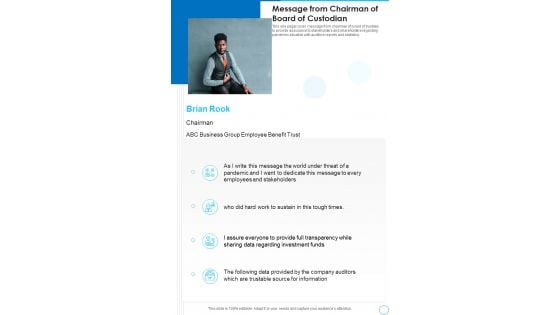 Message From Chairman Of Board Of Custodian One Pager Documents Message From Chairman Of Board Of Custodian One Pager Documents