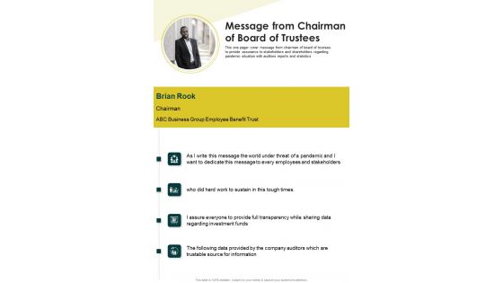 Message From Chairman Of Board Of Trustees One Pager Documents