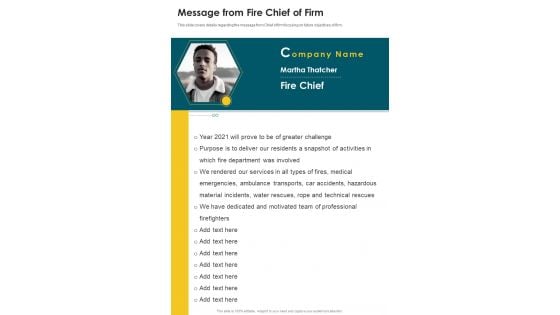 Message From Fire Chief Of Firm One Pager Documents Message From Fire Chief Of Firm One Pager Documents
