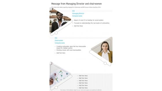 Message From Managing Director And Chairwomen One Pager Documents Message From Managing Director And Chairwomen One Pager Documents