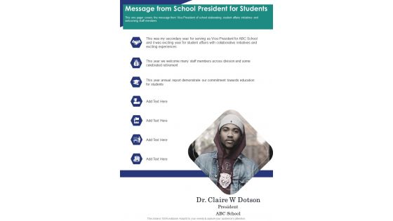 Message From School President For Students One Pager Documents