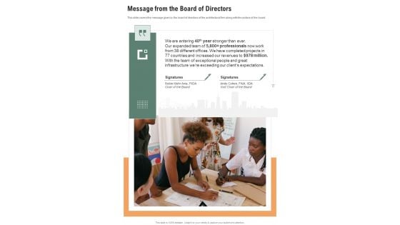 Message From The Board Of Directors One Pager Documents Message From The Board Of Directors One Pager Documents