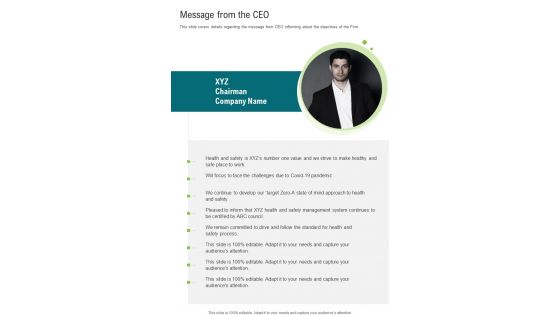 Message From The CEO One Pager Documents