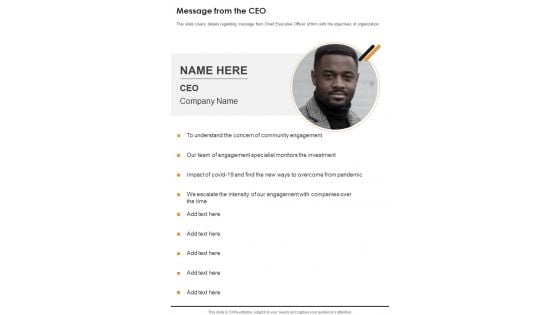 Message From The CEO Template 43 One Pager Documents