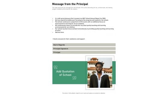 Message From The Principal One Pager Documents