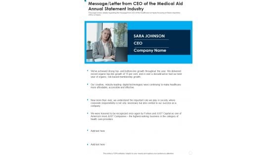 Message Letter From CEO Of The Medical Aid Annual Statement Industry One Pager Documents Message Letter From CEO Of The Medical Aid Annual Statement Industry One Pager Documents