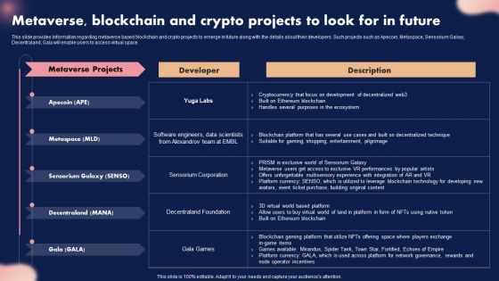 Metaverse Blockchain And Crypto Projects To Look For In Future Ppt Layouts Graphics Template PDF