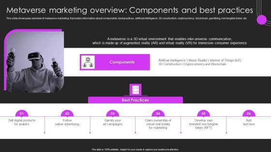 Metaverse Promotion To Improve Metaverse Marketing Overview Components Introduction PDF