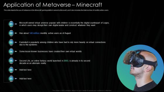 Metaverse Technology IT Application Of Metaverse Minecraft Ppt Ideas Microsoft PDF