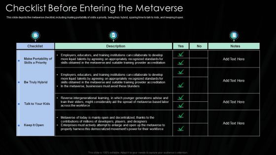 Metaverse Technology IT Checklist Before Entering The Metaverse Ppt Pictures Shapes PDF