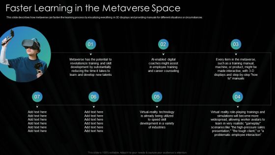 Metaverse Technology IT Faster Learning In The Metaverse Space Ppt Slides Design Templates PDF