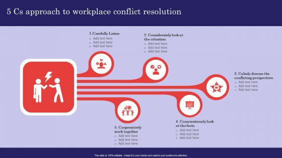 Methods For Handling Stress And Disputes 5 CS Approach To Workplace Conflict Resolution Clipart PDF