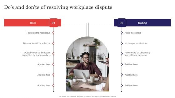 Methods For Handling Stress And Disputes Dos And Donts Of Resolving Workplace Dispute Brochure PDF