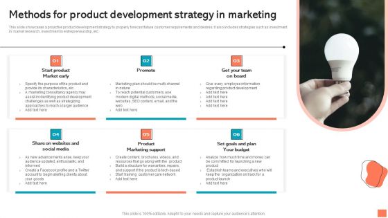 Methods For Product Development Strategy In Marketing Professional PDF