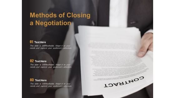 Methods Of Closing A Negotiation Ppt PowerPoint Presentation Visual Aids Summary