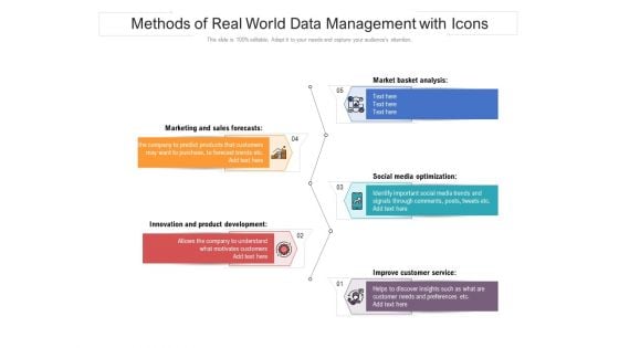 Methods Of Real World Data Management With Icons Ppt PowerPoint Presentation Icon Diagrams PDF