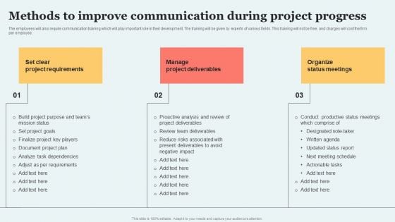Methods To Improve Communication During Project Progress Inspiration PDF