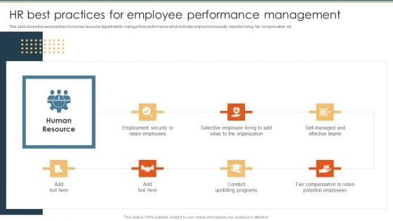 Methods To Optimize HR Operations HR Best Practices For Employee Performance Management Background PDF