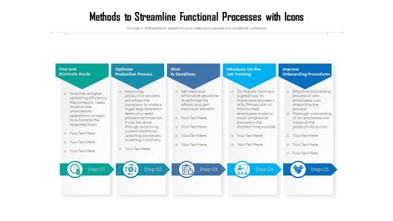 Methods To Streamline Functional Processes With Icons Ppt PowerPoint Presentation Gallery Show PDF